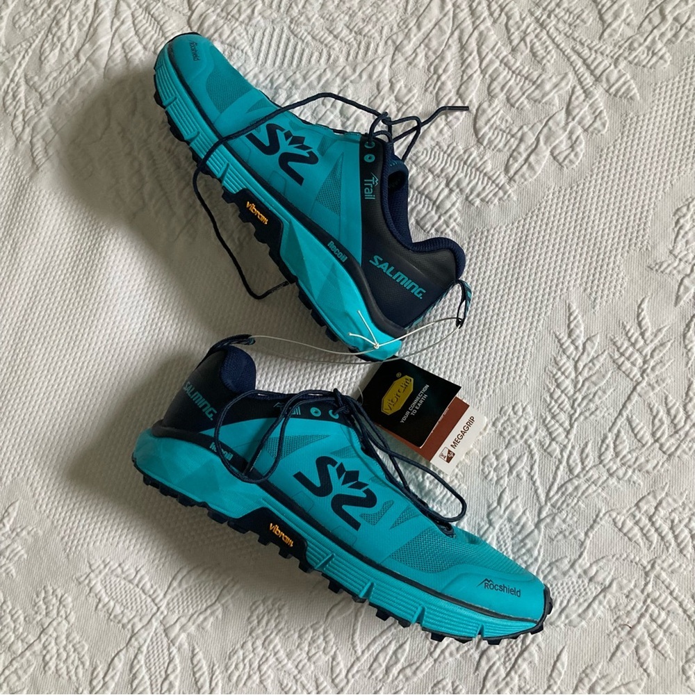 Salming hiking trail running shoes women’s mega grip vibram soles blue size 6.5